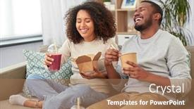  Presentation with african people - Audience pleasing slide deck consisting of american couple with takeaway food backdrop and a coral colored foreground