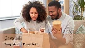  Presentation with african people - PPT theme featuring american couple with takeaway food background and a coral colored foreground