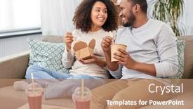  Presentation with african people - Beautiful PPT layouts featuring eating-and-people-concept-happy backdrop and a coral colored foreground