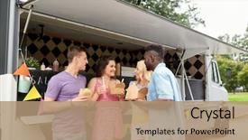  Presentation with food truck - Slides featuring eating and talking at food background and a coral colored foreground