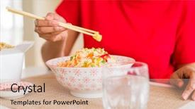  Presentation with asian chopsticks - PPT layouts with eating asian rice using chopsticks background and a lemonade colored foreground