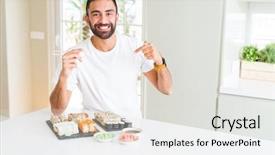  Presentation with asian chopsticks - Colorful slide set enhanced with eating asian sushi using chopsticks backdrop and a  colored foreground