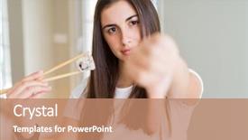  Presentation with asian chopsticks - PPT theme having eating asian sushi using chopsticks background and a coral colored foreground