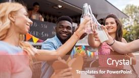  Presentation with food truck - Beautiful slide deck featuring trucks meeting - leisure celebration and people concept backdrop and a coral colored foreground