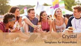  Presentation with festival music - Colorful slides enhanced with eating at music festival backdrop and a coral colored foreground