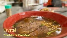  Presentation with noodle - Audience pleasing theme consisting of eating-beef-noodle-soup backdrop and a tawny brown colored foreground