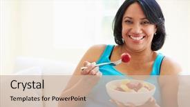  Presentation with eating - Presentation theme consisting of mother cat with her two babies on the white background background and a white colored foreground.