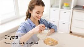  Presentation with corn flakes - Amazing PPT layouts having eating breakfast and people concept backdrop and a lemonade colored foreground