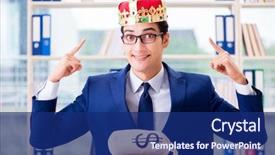  Presentation with office king - Amazing slide set having income food - king businessman with money sack backdrop and a navy blue colored foreground