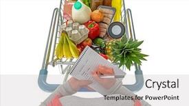  Presentation with shopping trolley - Amazing slide deck having trolley full of fresh food backdrop and a light gray colored foreground