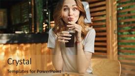  Presentation with lemonade - Cool new PPT theme with smiling young girl drinking lemonade backdrop and a yellow colored foreground