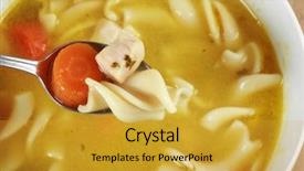  Presentation with noodle - Cool new presentation theme with eating chicken noodle soup with spoon backdrop and a gold colored foreground