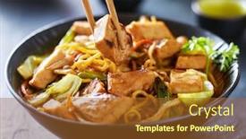  Presentation with chopsticks - Colorful PPT theme enhanced with eating-chicken-yakisoba-with-chopsticks backdrop and a tawny brown colored foreground