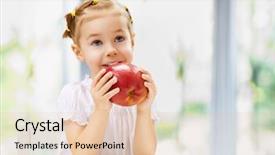  Presentation with red laser beam - Audience pleasing slide set consisting of eating child - beauty girl holding red apple backdrop and a lemonade colored foreground