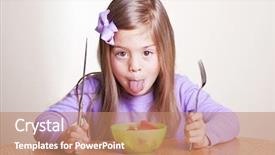  Presentation with healthy food - Beautiful theme featuring eating child - cute little girl not wanting backdrop and a coral colored foreground