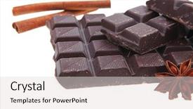  Presentation with bar pieces dark chocolate - Cool new slide set with eating clean - bar of dark chocolate isolated backdrop and a light gray colored foreground