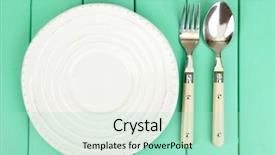  Presentation with cutlery easter table setting - Cool new slide set with eating clean - plate and cutlery on wooden backdrop and a mint green colored foreground