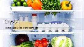  Presentation with refrigerator - Cool new PPT layouts with eating clean - refrigerator full of food backdrop and a light blue colored foreground