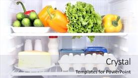  Presentation with refrigerator - Cool new PPT theme with eating clean - refrigerator full of food backdrop and a light blue colored foreground