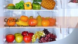  Presentation with refrigerator - Cool new slide deck with eating clean - refrigerator full of food backdrop and a gold colored foreground