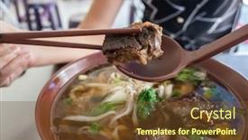  Presentation with noodle - PPT layouts with eating-clear-stewed-beef-noodle background and a tawny brown colored foreground