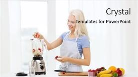  Presentation with young healthy people - Beautiful PPT layouts featuring strawberry smoothie - healthy eating cooking vegetarian food backdrop and a cool aqua colored foreground