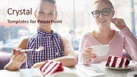  Presentation with cup cake - PPT theme with eating delicious red velvet cake background and a lemonade colored foreground