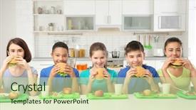  Presentation with school children - Presentation featuring eating delicious sandwiches in school background and a  colored foreground