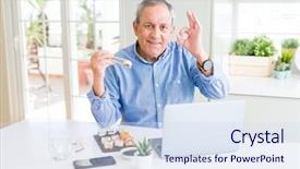  Presentation with eating - Presentation theme consisting of eating delivery sushi while work background and a sky blue colored foreground