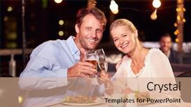  Presentation with dinner invitation to employees - Cool new slide deck with eating dinner at rooftop restuarant backdrop and a coral colored foreground