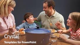  Presentation with home black family - PPT theme enhanced with eating dinner table - family enjoying meal together background and a tawny brown colored foreground