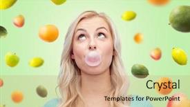  Presentation with young healthy people - Beautiful PPT theme featuring eating emotions expressions and people backdrop and a coral colored foreground