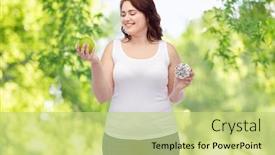  Presentation with green apple - Audience pleasing presentation design consisting of eating-food-and-diet-concept backdrop and a yellow colored foreground