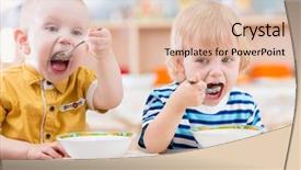  Presentation with kids food - Beautiful theme featuring eating from plates in kindergarten backdrop and a lemonade colored foreground