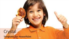  Presentation with show - Theme having eating habits - adorable little kid holding chicken background and a gold colored foreground