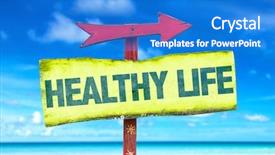  Presentation with healthy eating - Amazing PPT theme having eating habits - healthy life sign with beach backdrop and a cobalt blue colored foreground