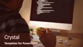  Presentation with how to computer - Theme enhanced with eating habits - man having snack while working background and a wine colored foreground