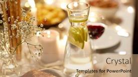  Presentation with dinner party - Slide set enhanced with eating-holiday-and-dinner-party background and a coral colored foreground