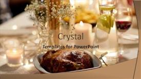  Presentation with dinner party - Slides featuring eating-holiday-and-food-concept background and a coral colored foreground