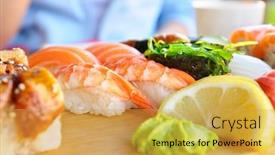  Presentation with japanese food - Slides enhanced with eating japanese food background and a yellow colored foreground