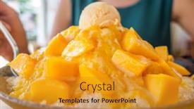  Presentation with tea milk shaved ice - PPT theme with eating-mango-shaved-ice background and a gold colored foreground