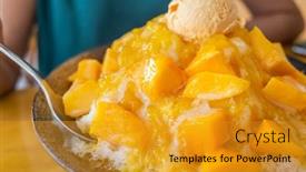  Presentation with mango - Amazing PPT layouts having eating-mango-shaved-ice backdrop and a gold colored foreground