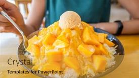 Presentation with mango - Colorful presentation design enhanced with eating-mango-shaved-ice backdrop and a gold colored foreground