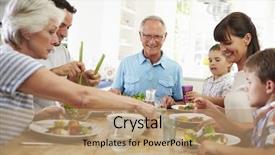  Presentation with ready to eat meal delivery - PPT layouts featuring eating meal around kitchen table background and a coral colored foreground