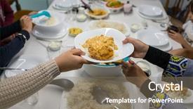  Presentation with eating - Theme having eating meal around kitchen table background and a  colored foreground