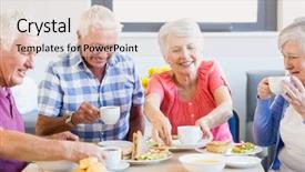  Presentation with retirement - Cool new theme with eating medicine - seniors having lunch together backdrop and a lemonade colored foreground