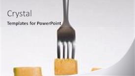  Presentation with melon - PPT theme featuring eating melon fork puncturing melon piece background and a light gray colored foreground