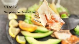  Presentation with trout - Presentation theme with eating of tasty rainbow trout background and a yellow colored foreground