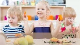  Presentation with kid s happy fathers day - Colorful PPT theme enhanced with eating oranges in day care backdrop and a coral colored foreground