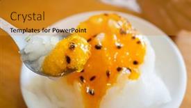  Presentation with passion fruit - Presentation theme consisting of eating passion fruit shaved ice in the restaurant background and a gold colored foreground